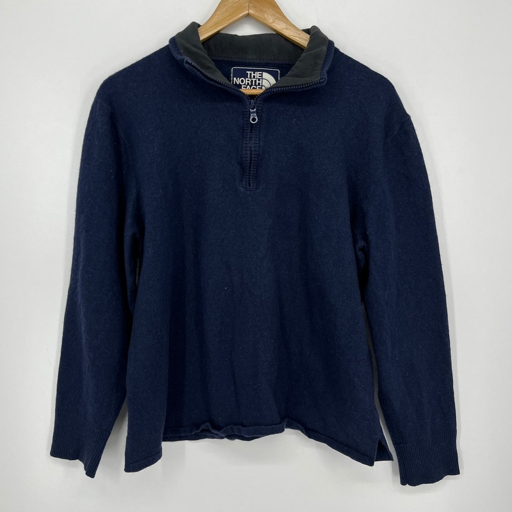 The North Face Womens Navy Blue Cotton Wool Blend Quarter Zip Sweater Large